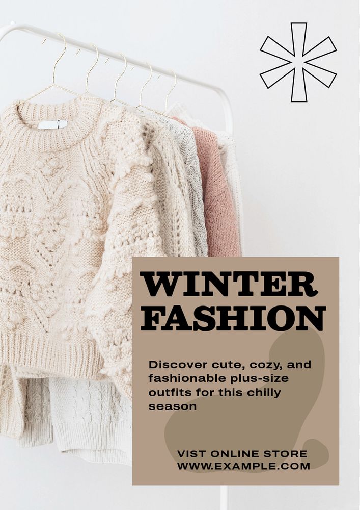 Winter fashion poster template, editable text and design