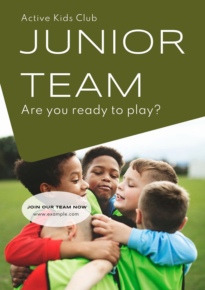 Junior soccer team  poster template, editable text and design