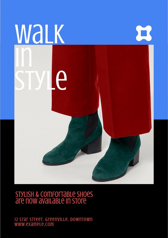 Walking shoes poster template, editable text and design