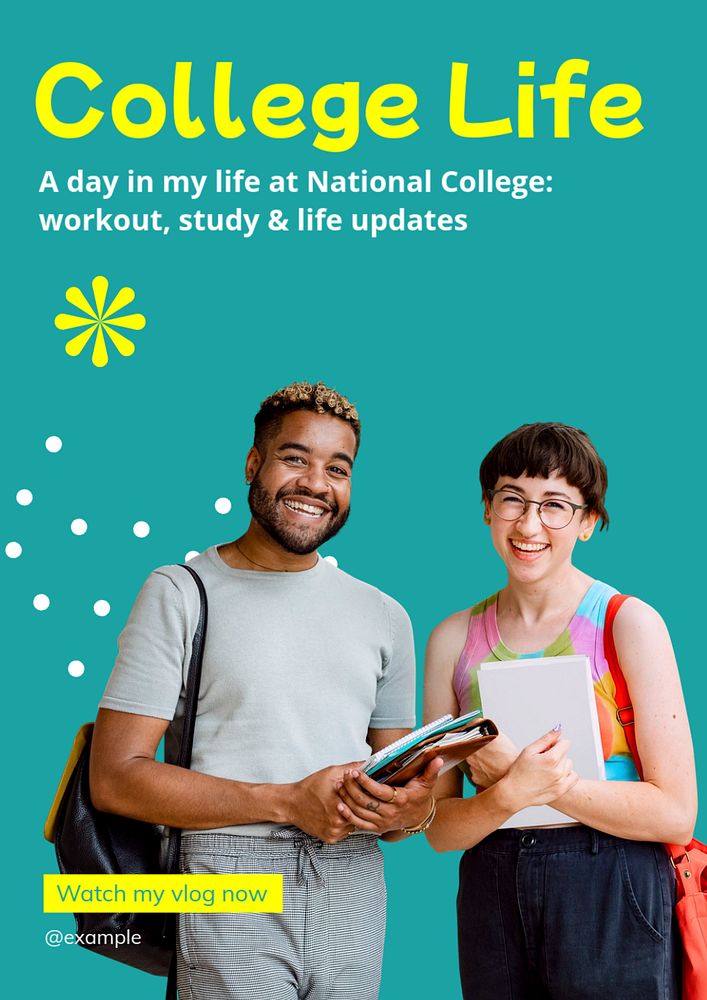 College life vlog poster template, editable text and design