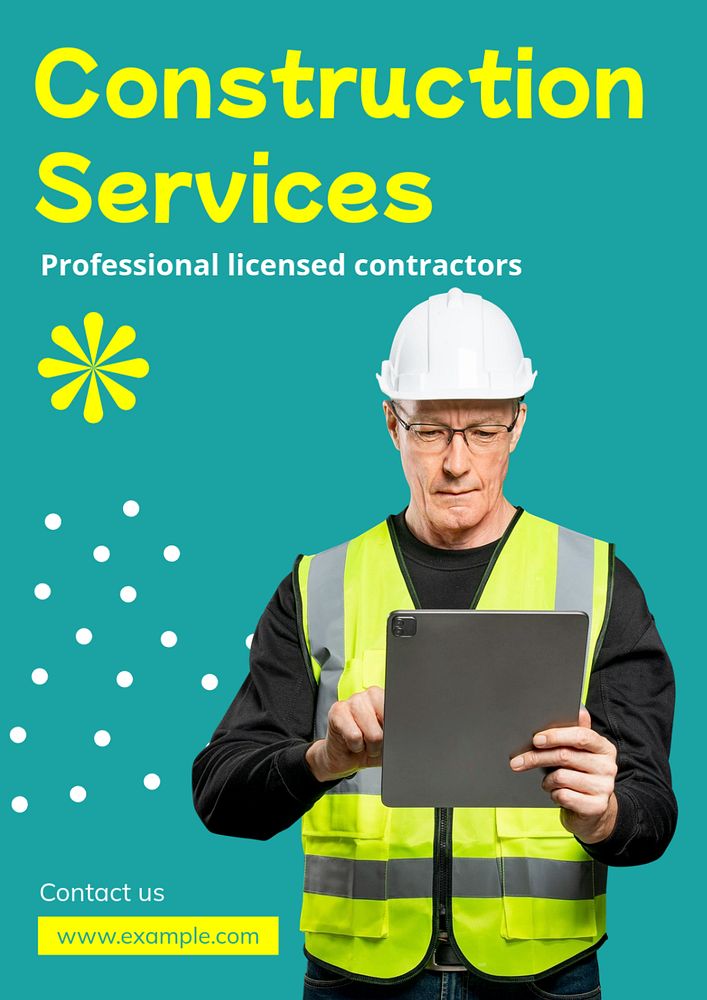 Construction services  poster template, editable text and design