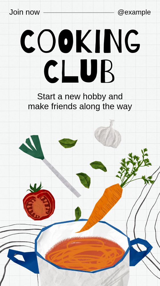 Cooking club Instagram story template, editable text