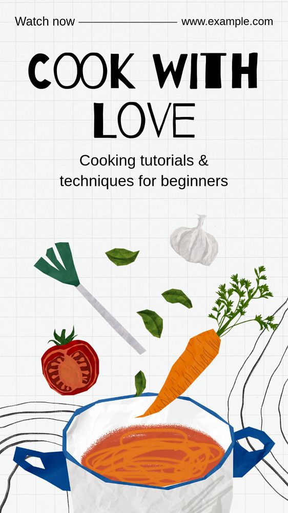 Cook with love Instagram story template, editable text