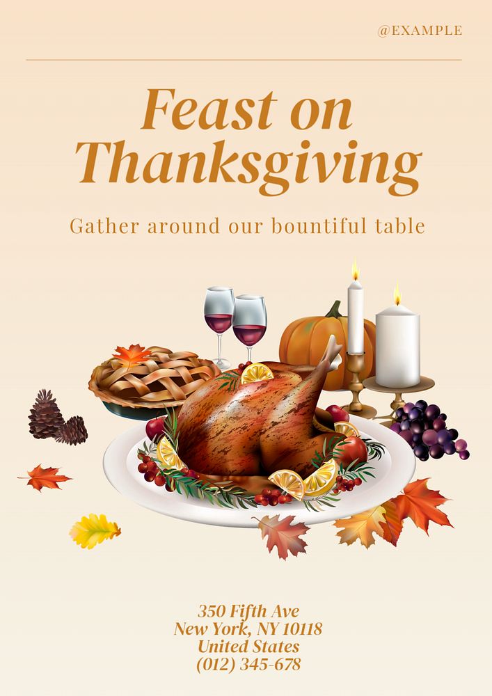 Thanksgiving dinner holiday poster template, editable text and design