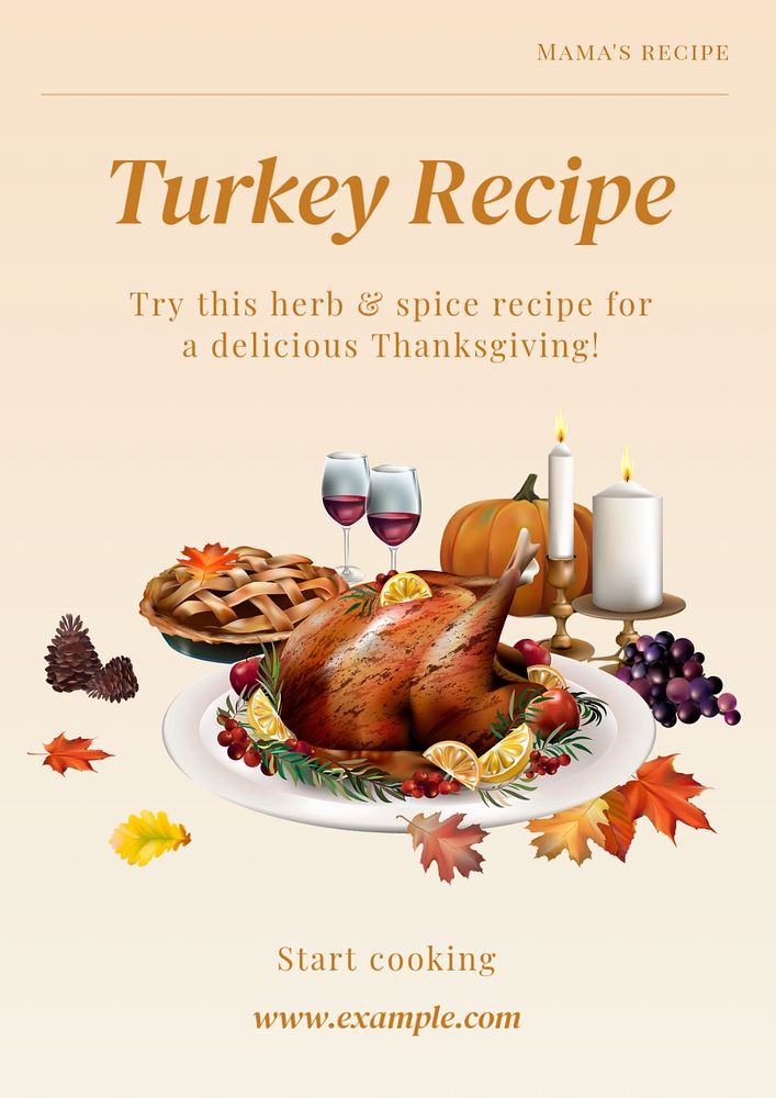 Turkey recipe poster template, editable text and design