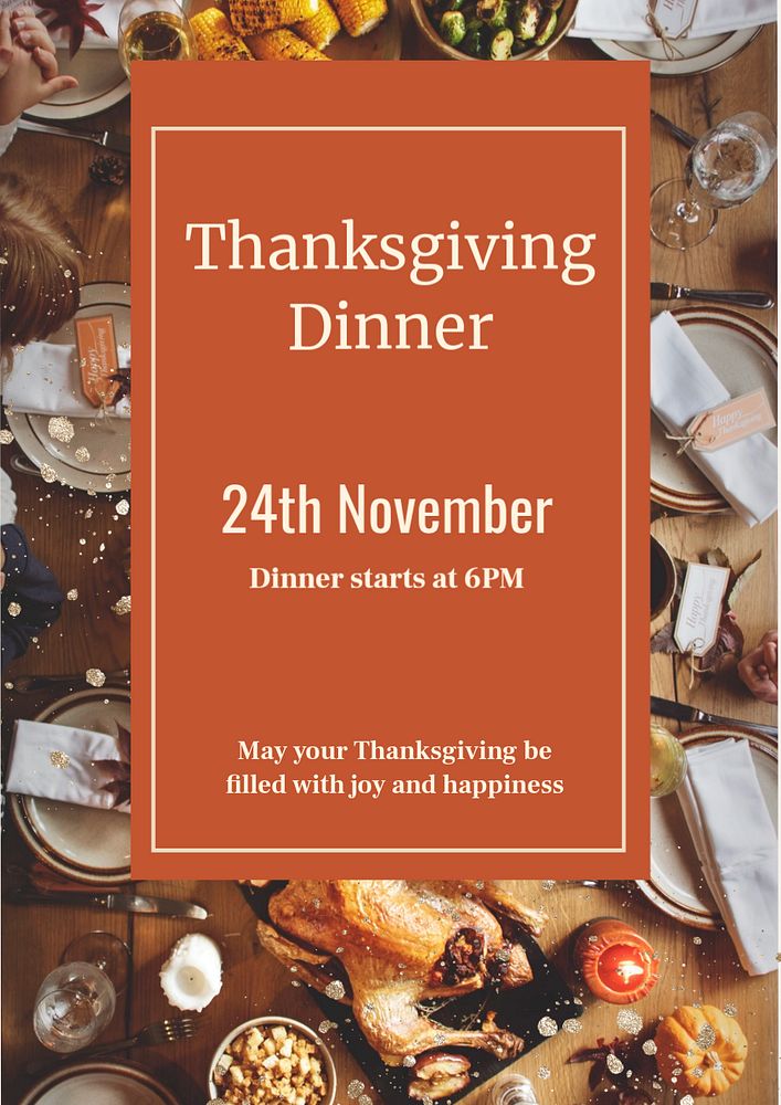 Thanksgiving dinner party poster template, editable text and design