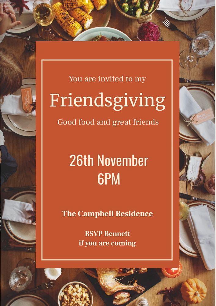 Friendsgiving party poster template, editable text and design