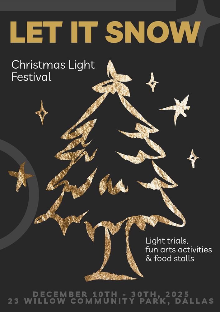 Christmas light festival poster template, editable text and design