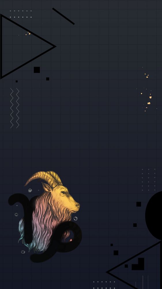 Capricorn goat zodiac iPhone wallpaper, editable  dark blue geometric design