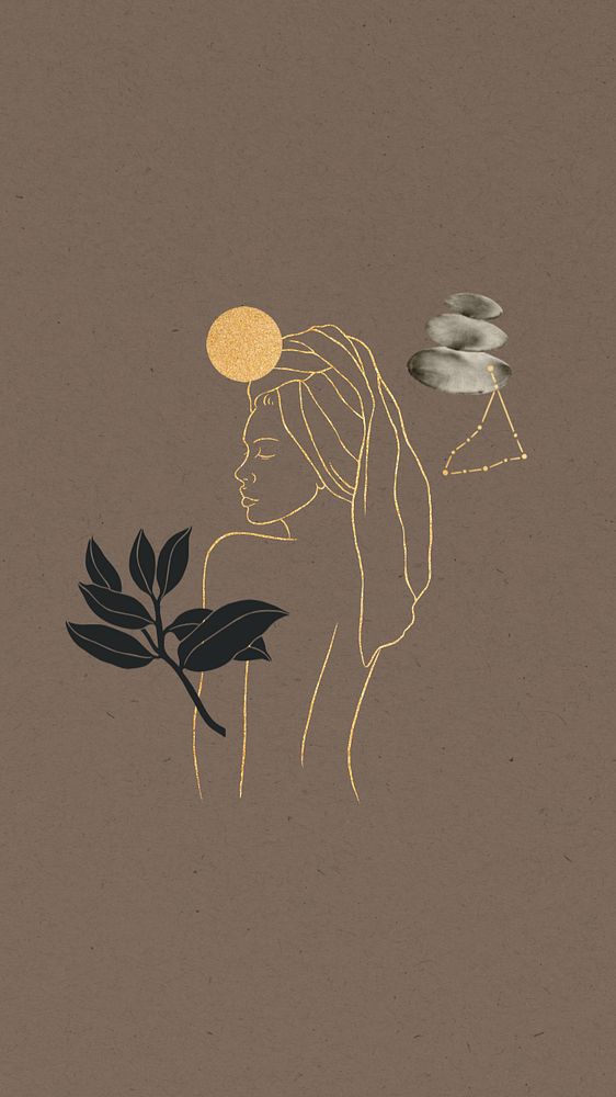 Spa woman elements, brown iPhone wallpaper, editable design