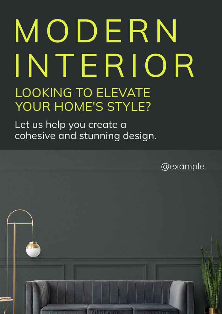 Modern interior poster template, editable text and design