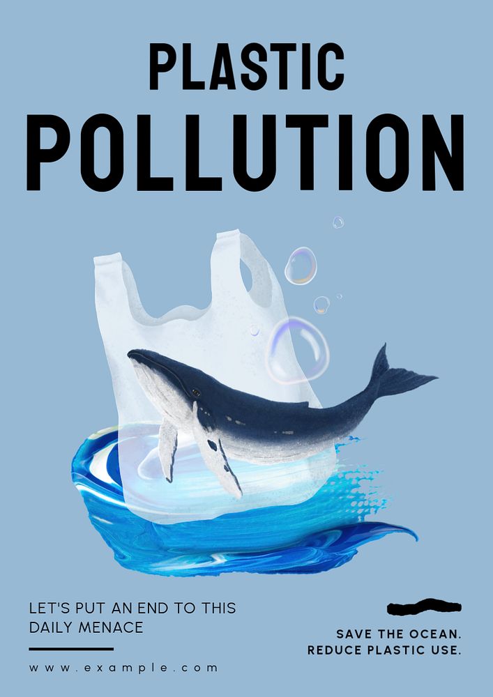 Plastic pollution poster template, editable text and design