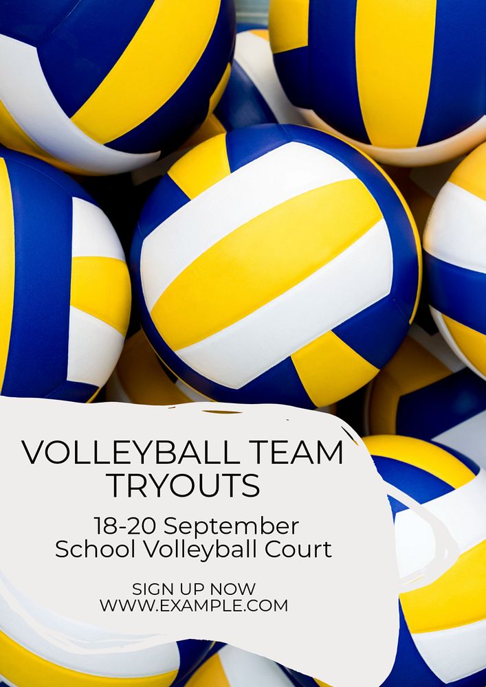 Volleyball team tryouts poster template, editable text and design