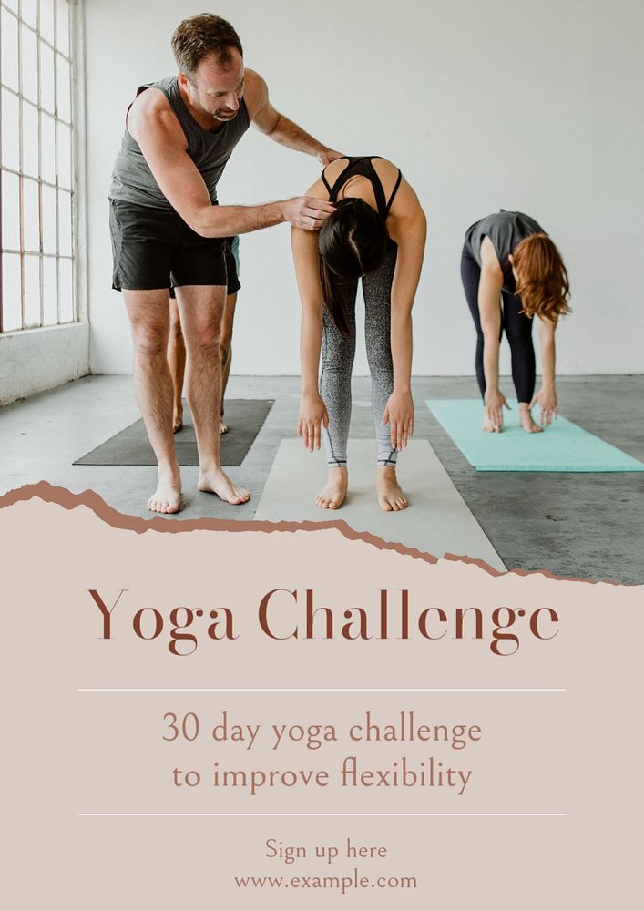 Yoga challenge poster template, editable text and design