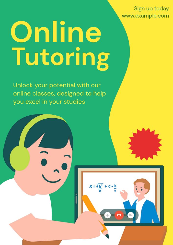 Online tutoring poster template, editable text and design