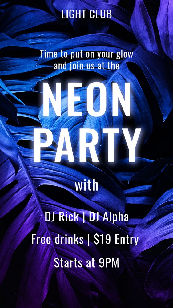 Neon party Instagram story template, editable text