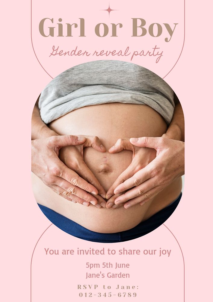 Gender reveal party poster template, editable text and design