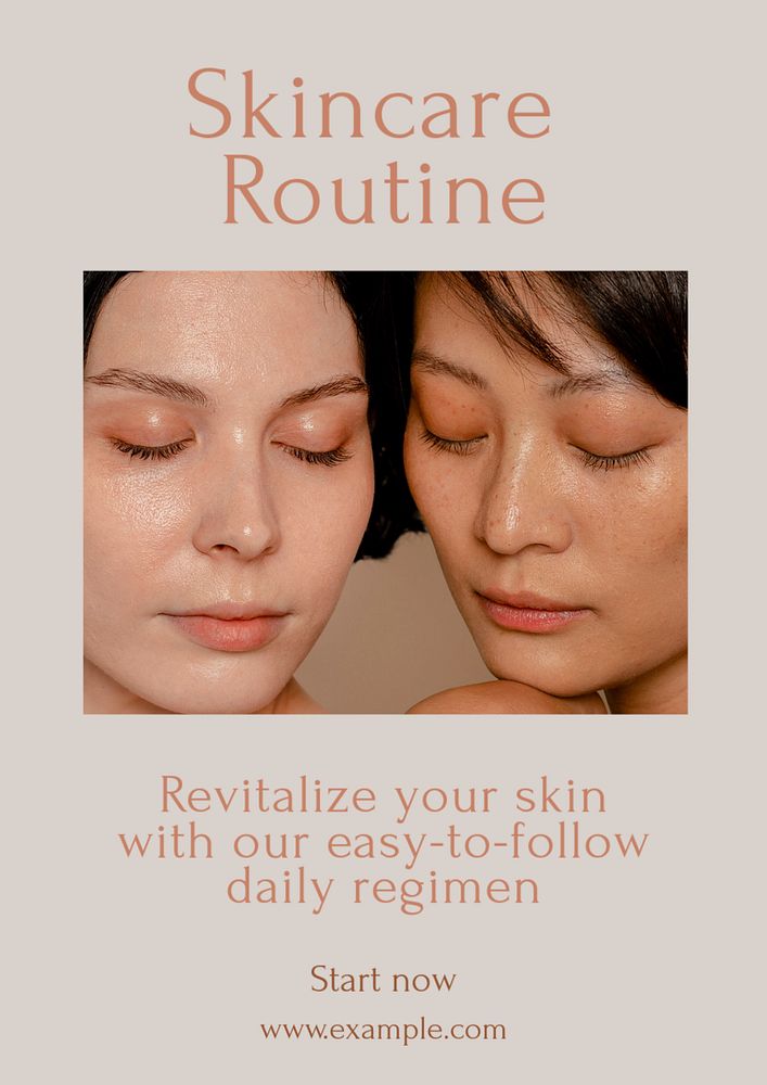 Skincare routine poster template, editable text and design