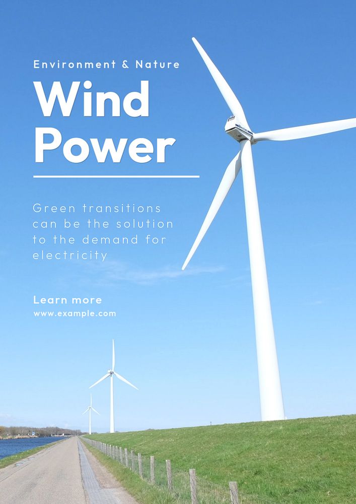 Wind power poster template, editable text and design