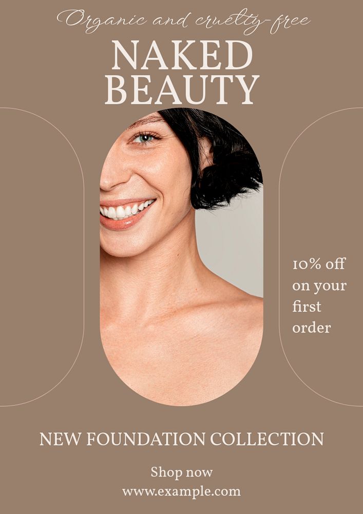 Naked beauty cosmetics poster template, editable text and design