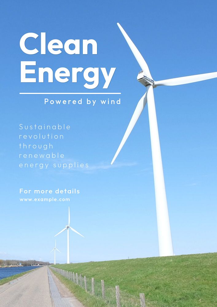 Clean energy poster template, editable text and design