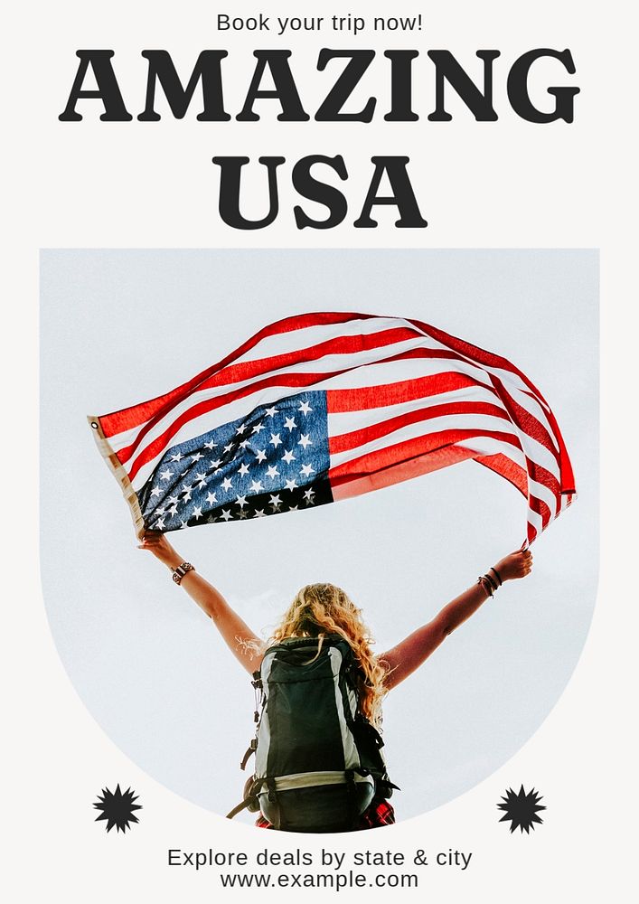 USA travel poster template, editable text and design