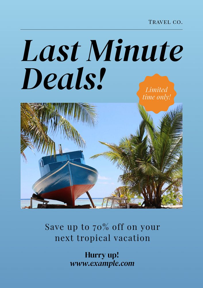 Travel deals poster template, editable text and design