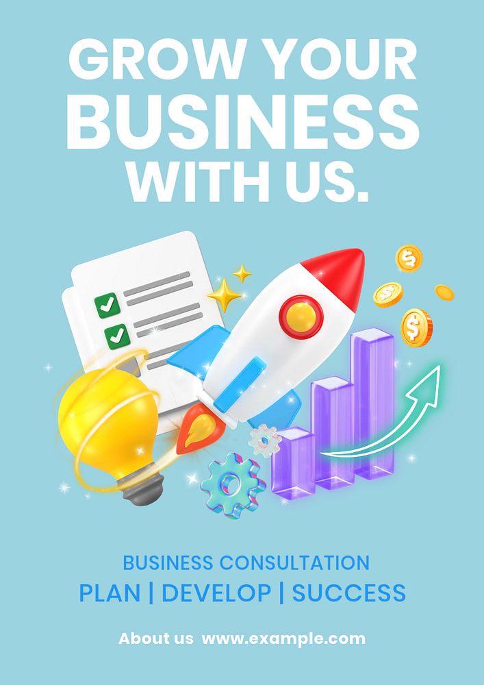 grow your business with us poster template, editable text and design