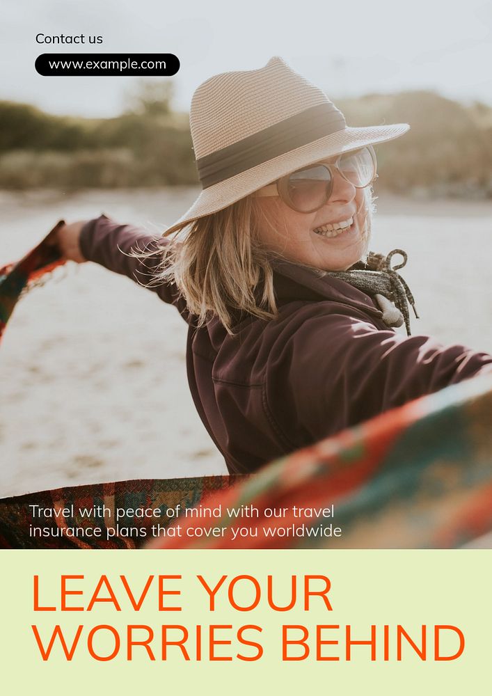 Travel insurance poster template, editable text and design