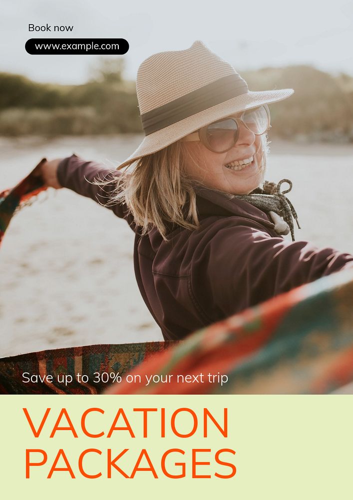 Vacation packages poster template, editable text and design