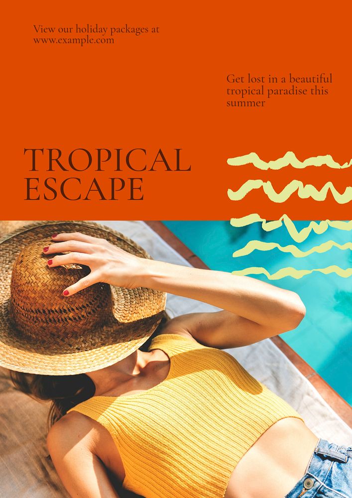 Tropical escape poster template, editable text and design