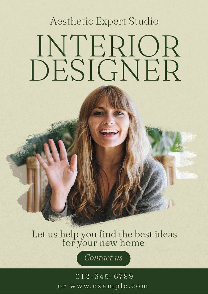 Interior designer poster template, editable text and design