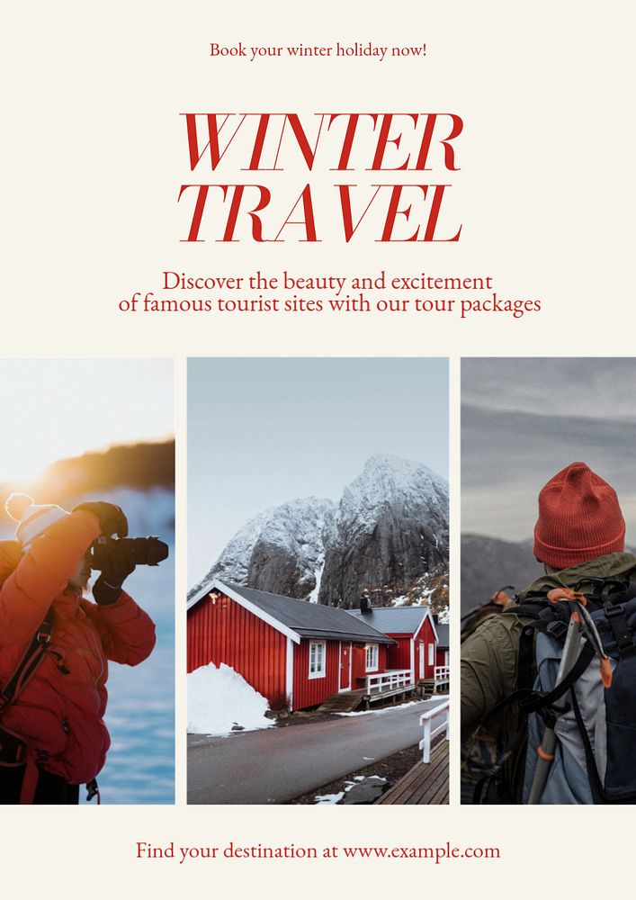 Winter travel poster template, editable text and design