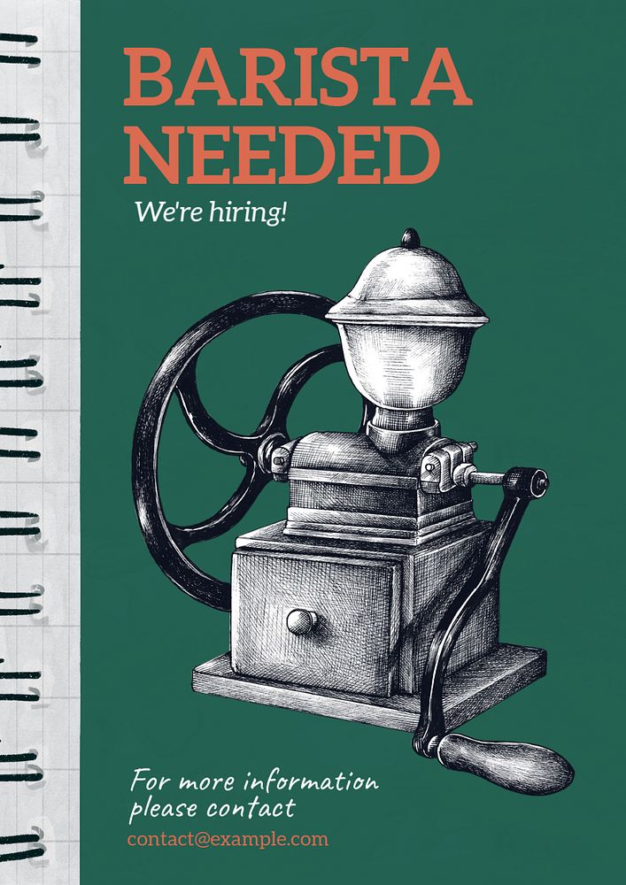 Barista needed poster template, editable text and design