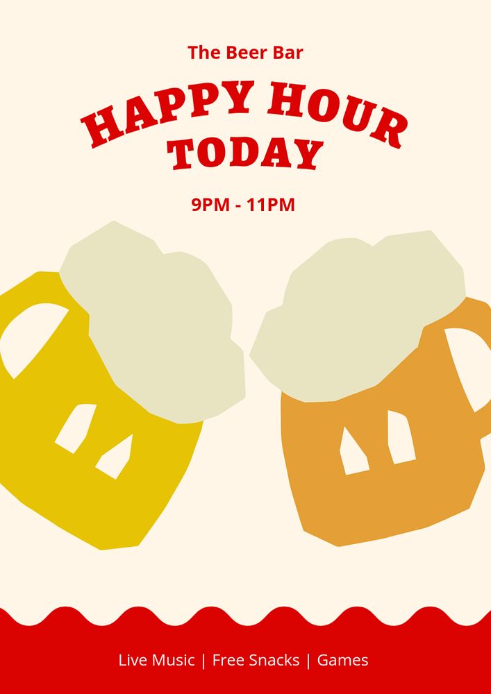 Happy hour poster template, editable text and design