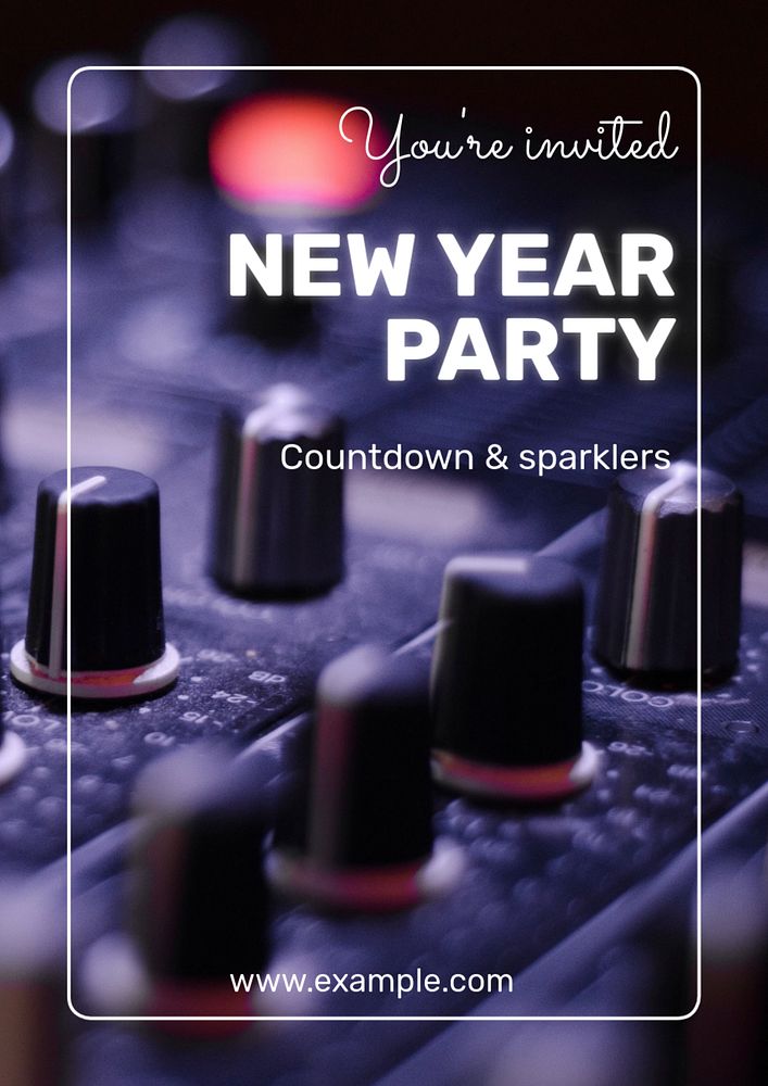 New Year party poster template, editable text and design