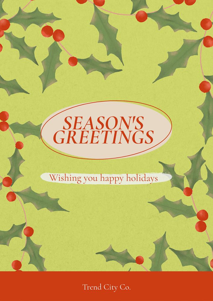 Season's greetings  poster template, editable text and design