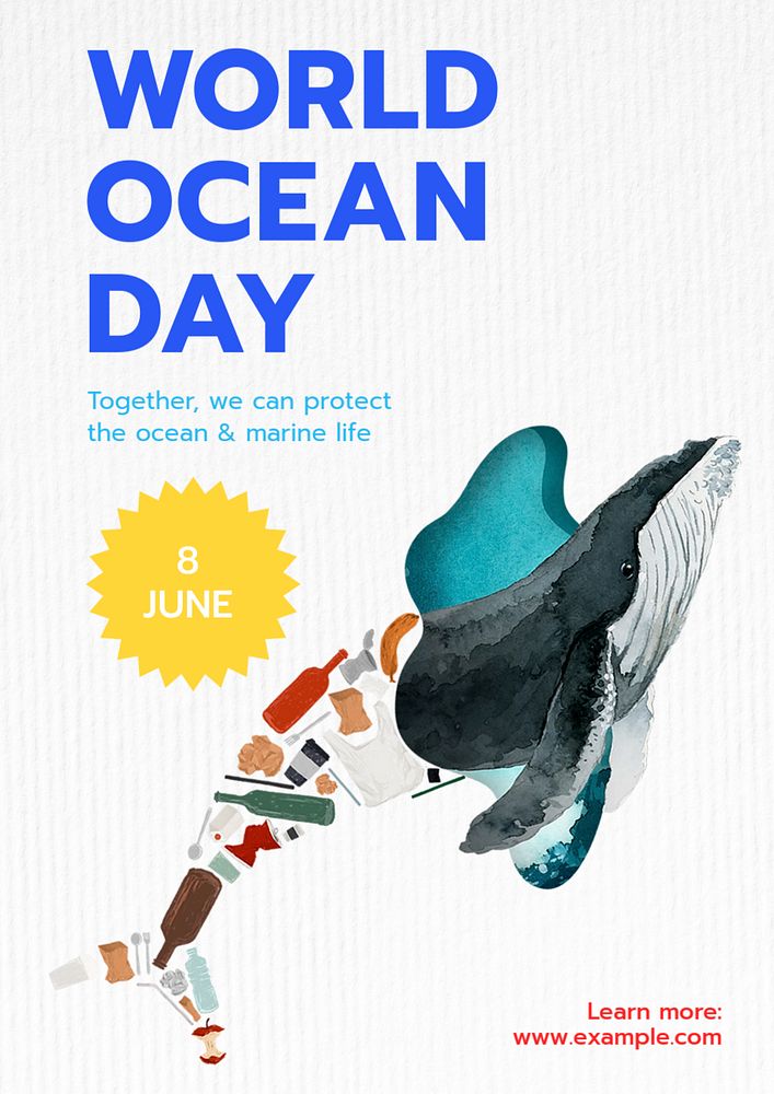 World ocean day poster template, editable text and design