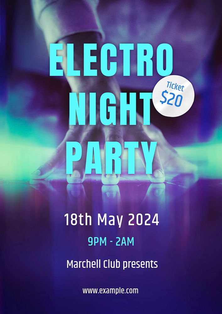 Electro night party poster template, editable text and design