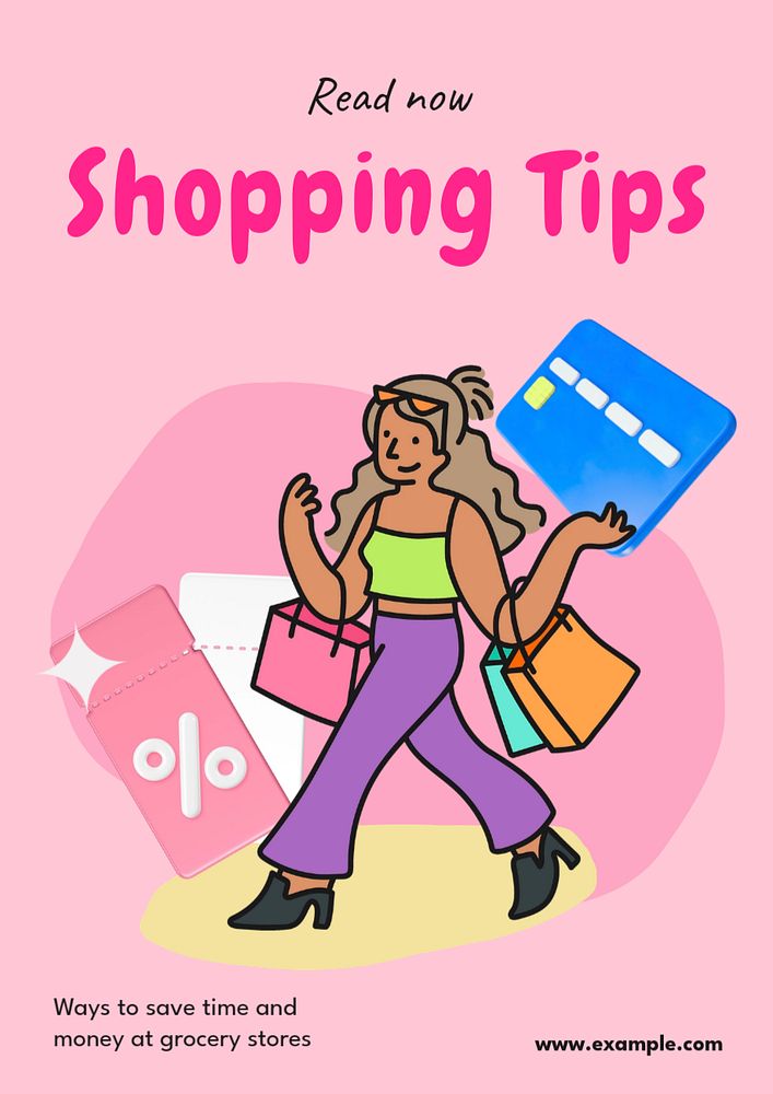 Shopping tips poster template, editable text and design