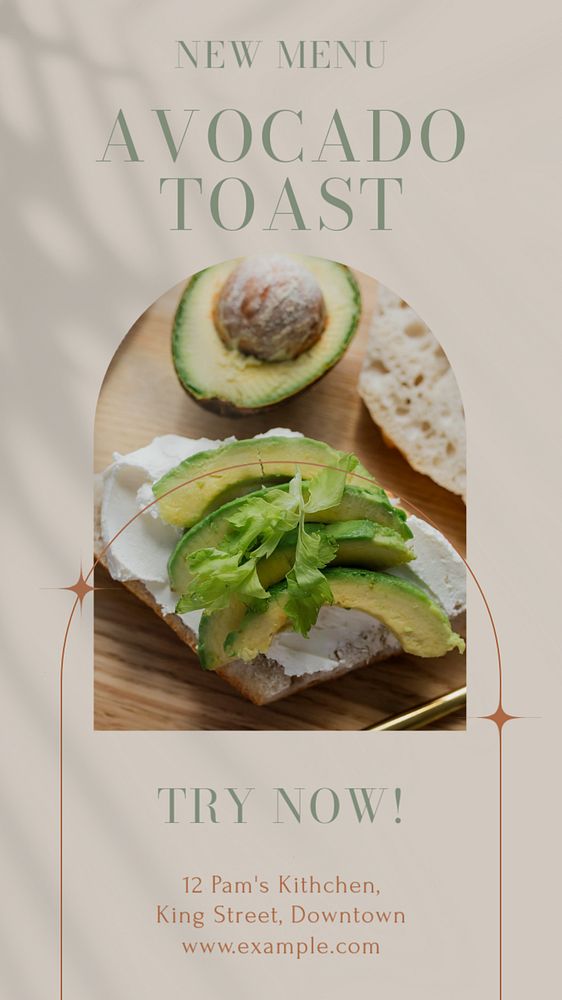 Avocado toast Instagram story template, editable text