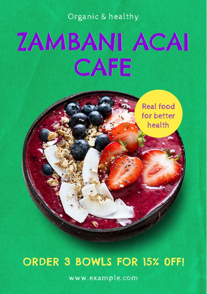 Acai cafe poster template, editable text and design