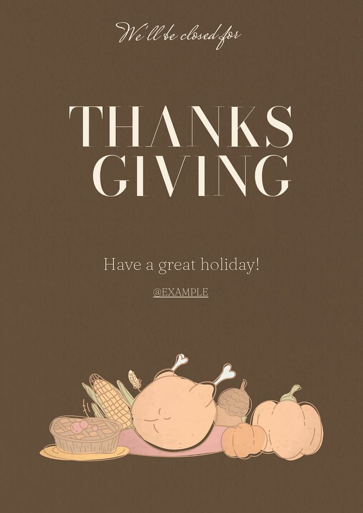 Thanksgiving closure  poster template, editable text and design