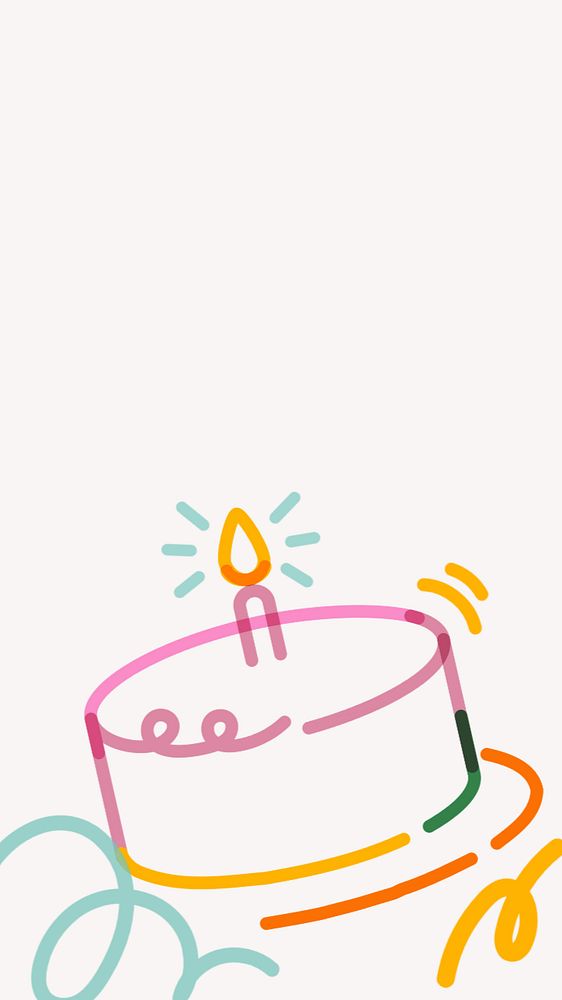 Birthday cake doodle, white iPhone wallpaper, editable design