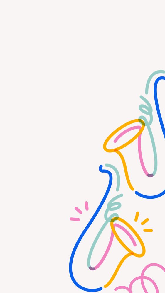 Saxophones doodle border, white iPhone wallpaper, editable design