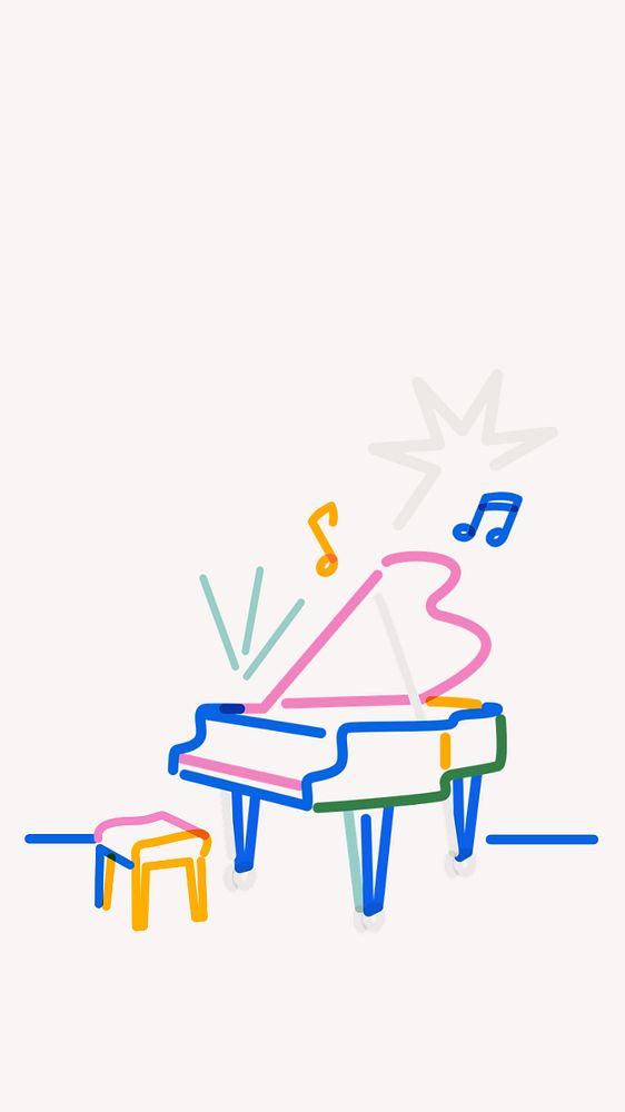 Piano doodle border, white iPhone wallpaper, editable design