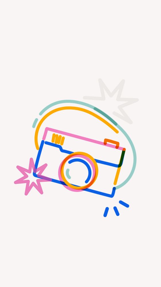 Digital camera doodle, white iPhone wallpaper, editable design