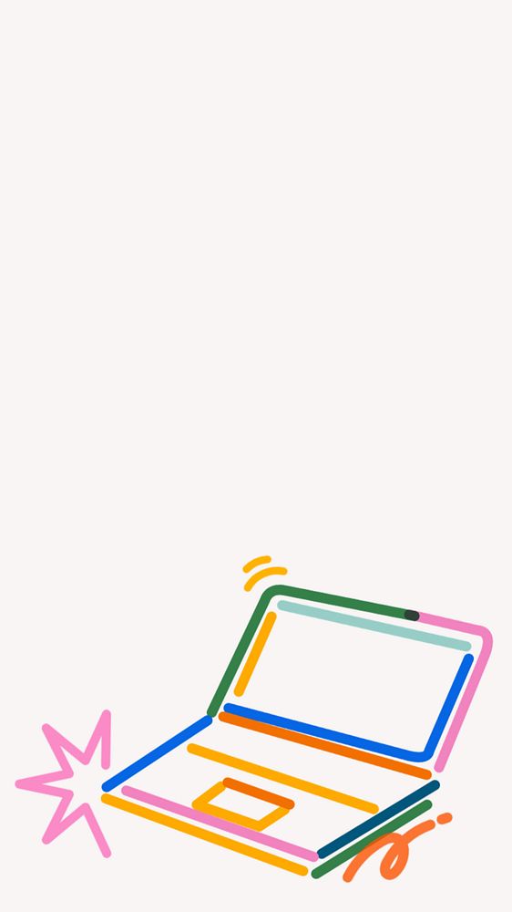 Laptop doodle, white iPhone wallpaper, editable design