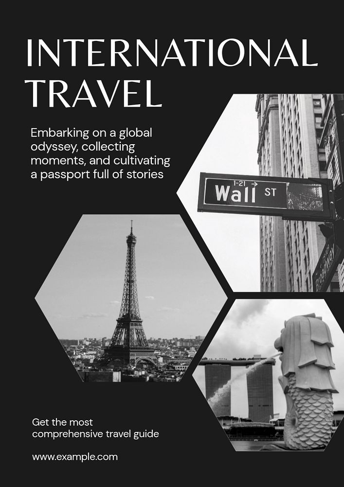 International travel poster template, editable text and design