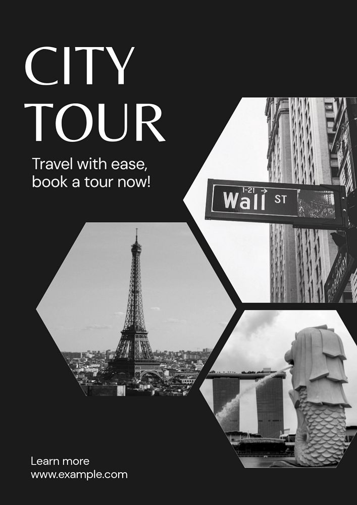 City tour poster template, editable text and design